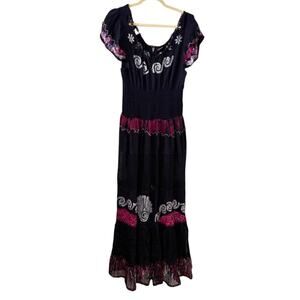 Fashion Terminal Boho Maxi Dress Navy blue pink Free Size (Fits Large)